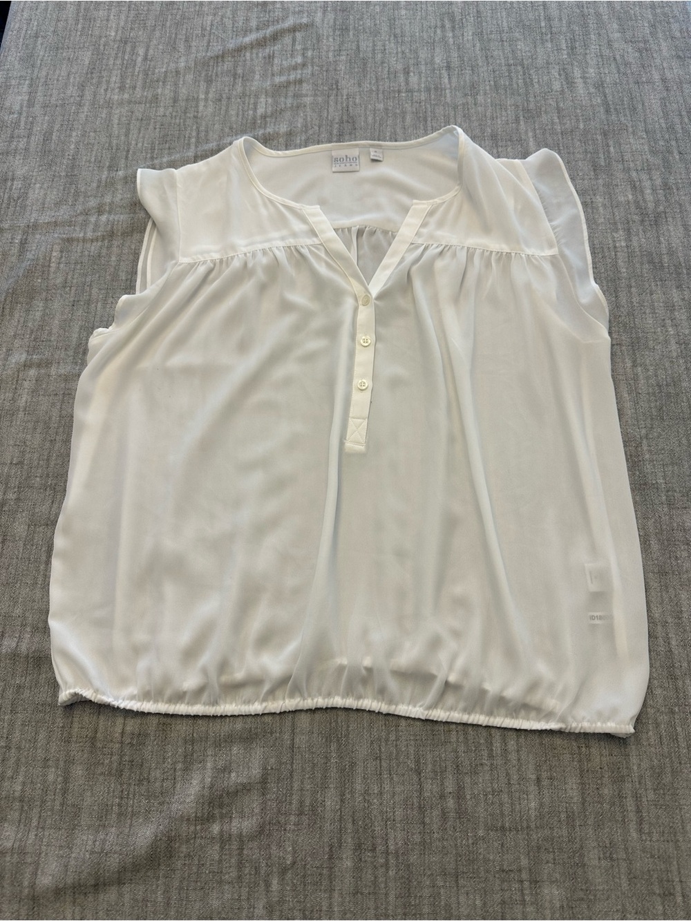New York & Company Cream Sleeveless Button Henley Blouse